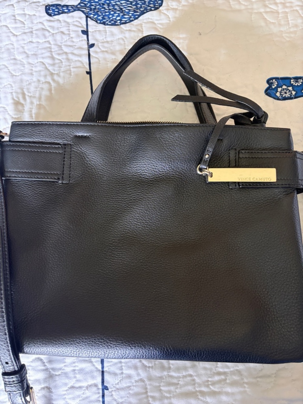 Vince Camuto Black Pebbled Leather Work Tote